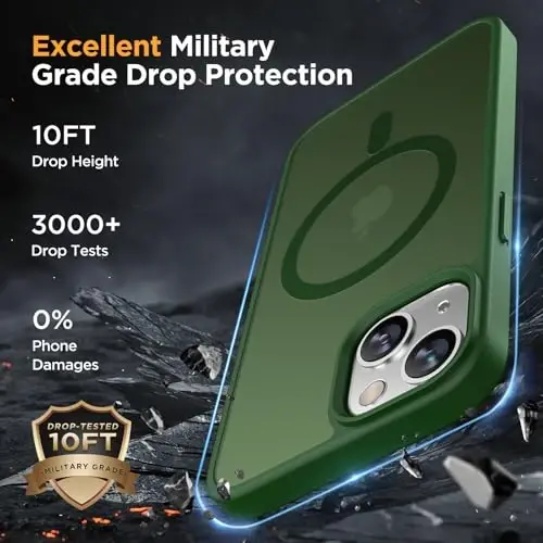 Miracase Magnetic for iPhone 14 Case 6.1 inch (Compatible with MagSafe)（with 2X Screen Protectors） Military-Grade Protection, Anti-Fingerprint Translucent Matte Phone Case Cover, Dark Green - 5