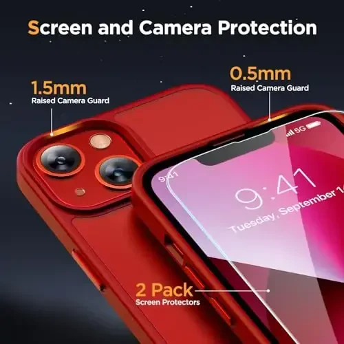 Miracase Magnetic for iPhone 14 Case 6.1 inch (Compatible with MagSafe)（with 2X Screen Protectors） Military-Grade Protection, Anti-Fingerprint Translucent Matte Phone Case Cover, Red - 6
