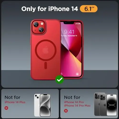 Miracase Magnetic for iPhone 14 Case 6.1 inch (Compatible with MagSafe)（with 2X Screen Protectors） Military-Grade Protection, Anti-Fingerprint Translucent Matte Phone Case Cover, Red - 2