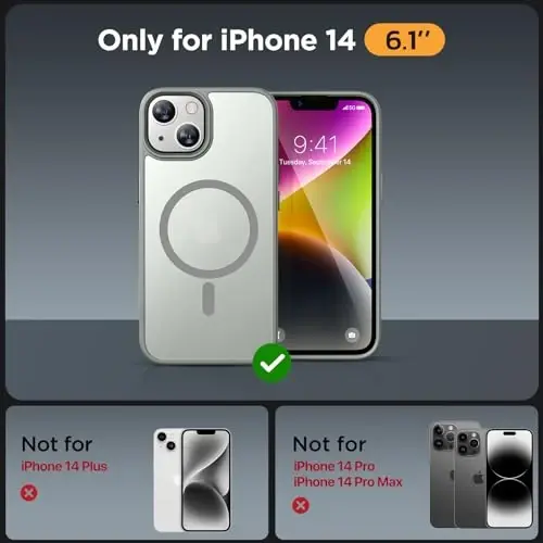 Miracase Magnetic for iPhone 14 Case 6.1 inch (Compatible with MagSafe)（with 2X Screen Protectors） Military-Grade Protection, Anti-Fingerprint Translucent Matte Phone Case Cover, Gray - MIRACASE (1)