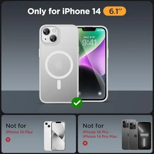 Miracase Magnetic for iPhone 14 Case 6.1 inch (Compatible with MagSafe)（with 2X Screen Protectors） Military-Grade Protection, Anti-Fingerprint Translucent Matte Phone Case Cover, White - 2
