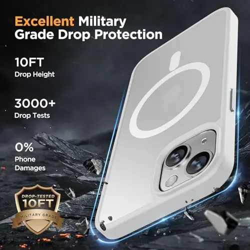 Miracase Magnetic for iPhone 14 Case 6.1 inch (Compatible with MagSafe)（with 2X Screen Protectors） Military-Grade Protection, Anti-Fingerprint Translucent Matte Phone Case Cover, White - 4