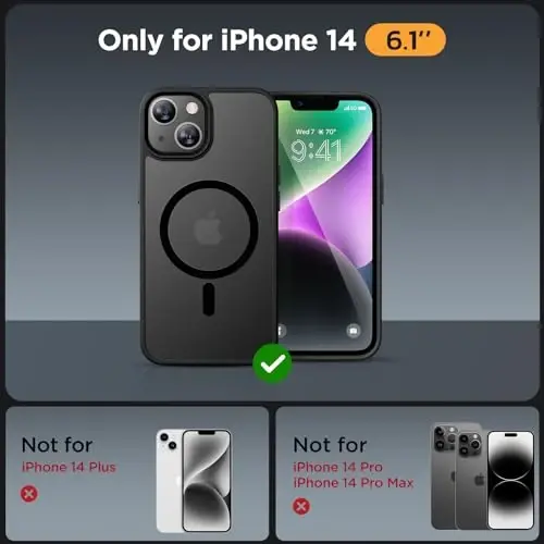 Miracase Magnetic for iPhone 14 Case 6.1 inch (Compatible with MagSafe)（with 2X Screen Protectors） Military-Grade Protection, Anti-Fingerprint Translucent Matte Phone Case Cover, Black - 2