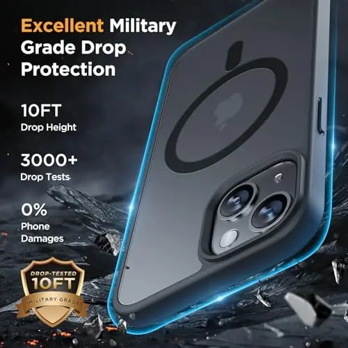 Miracase Magnetic for iPhone 14 Case 6.1 inch (Compatible with MagSafe)（with 2X Screen Protectors） Military-Grade Protection, Anti-Fingerprint Translucent Matte Phone Case Cover, Black - 5