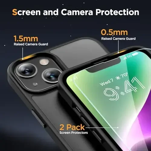 Miracase Magnetic for iPhone 14 Case 6.1 inch (Compatible with MagSafe)（with 2X Screen Protectors） Military-Grade Protection, Anti-Fingerprint Translucent Matte Phone Case Cover, Black - 6