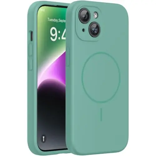 Miracase Manyetik iPhone 14 Kılıfı, [Yumuşak Çizilmez Mikrofiber Astar], MagSafe ile Uyumlu, Sıvı Silikon Kılıf Darbeye Dayanıklı Düşme Korumalı Telefon Kılıfı 14, Gece Yarısı Yeşili - 1