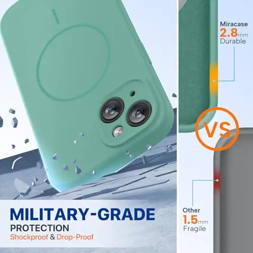 Miracase Manyetik iPhone 14 Kılıfı, [Yumuşak Çizilmez Mikrofiber Astar], MagSafe ile Uyumlu, Sıvı Silikon Kılıf Darbeye Dayanıklı Düşme Korumalı Telefon Kılıfı 14, Gece Yarısı Yeşili - 2