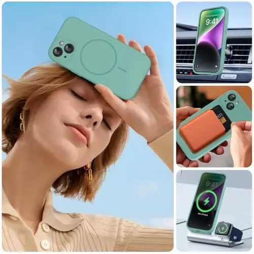 Miracase Manyetik iPhone 14 Kılıfı, [Yumuşak Çizilmez Mikrofiber Astar], MagSafe ile Uyumlu, Sıvı Silikon Kılıf Darbeye Dayanıklı Düşme Korumalı Telefon Kılıfı 14, Gece Yarısı Yeşili - 5