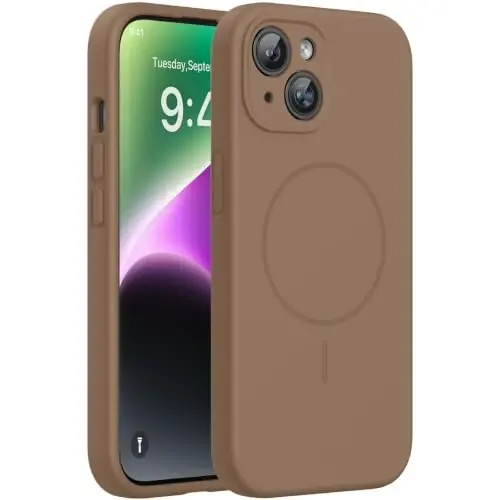 Miracase Magnetic for iPhone 14 Case, [Soft Anti-Scratch Microfiber Lining], Compatible with MagSafe, Liquid Silicone Case Shockproof Drop Protection Phone Case for 14, Chocolate - 1
