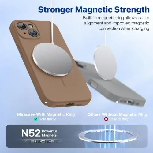 Miracase Magnetic for iPhone 14 Case, [Soft Anti-Scratch Microfiber Lining], Compatible with MagSafe, Liquid Silicone Case Shockproof Drop Protection Phone Case for 14, Chocolate - 4
