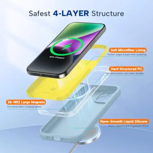 miracase Magnetic for iPhone 14 Case, [Soft Anti-Scratch Microfiber Lining], Compatible with MagSafe, Liquid Silicone Case Shockproof Drop Protection Phone Case for 14, Clove Purple - 3