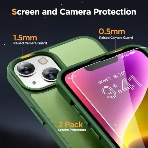 Miracase Magnetic for iPhone 14 Plus Case 6.7 inch (Compatible with MagSafe)(with 2X Screen Protectors) Military-Grade Protection, Anti-Fingerprint Translucent Matte Phone Case Cover, Dark Green - 6