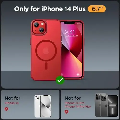 Miracase Magnetic for iPhone 14 Plus Case 6.7 inch (Compatible with MagSafe)（with 2X Screen Protectors） Military-Grade Protection, Anti-Fingerprint Translucent Matte Phone Case Cover, Red - 2