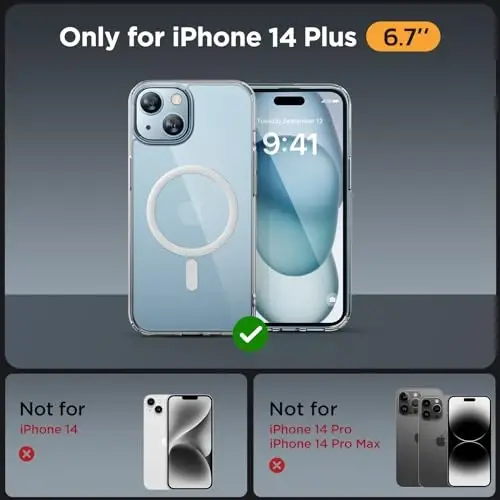 Miracase Magnetic for iPhone 14 Plus Case 6.7 inch (Compatible with MagSafe)（with 2X Screen Protectors） Military-Grade Protection, Anti-Fingerprint Translucent Matte Phone Case Cover, Clear - 2