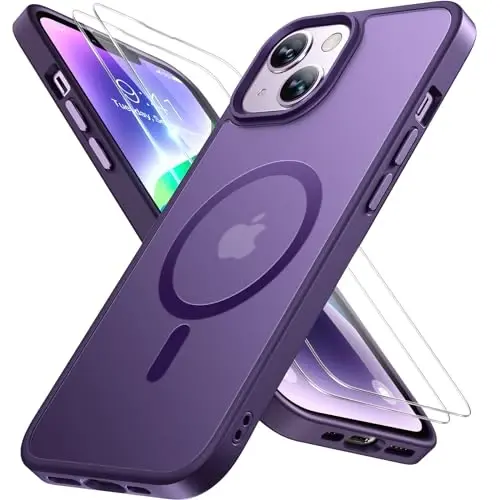 Miracase Magnetic for iPhone 14 Plus Case 6.7 inch (Compatible with MagSafe)（with 2X Screen Protectors） Military-Grade Protection, Anti-Fingerprint Translucent Matte Phone Case Cover, Black 