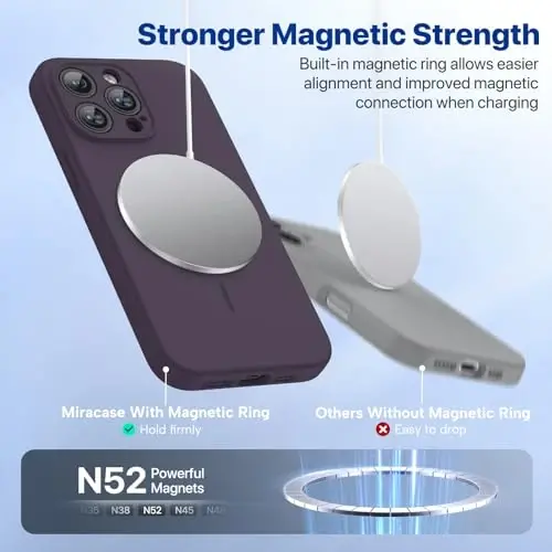 miracase Magnetic for iPhone 14 Pro Max Case, [Soft Anti-Scratch Microfiber Lining], Compatible with MagSafe, Silicone Shockproof Protection Phone Case for iPhone 14 Pro Max,Dark Purple - 5