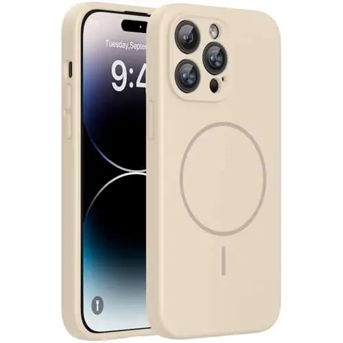 miracase Magnetic for iPhone 14 Pro Max Case, [Soft Anti-Scratch Microfiber Lining], Compatible with MagSafe, Silicone Shockproof Protection Phone Case for iPhone 14 Pro Max,Sand 