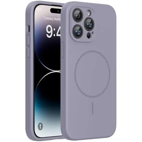 miracase Magnetic for iPhone 14 Pro Max Case, [Soft Anti-Scratch Microfiber Lining], Compatible with MagSafe, Silicone Shockproof Protection Phone Case for iPhone 14 Pro Max,Lavender Gray 