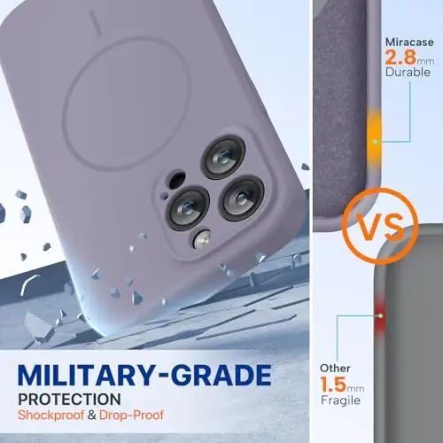 miracase Magnetic for iPhone 14 Pro Max Case, [Soft Anti-Scratch Microfiber Lining], Compatible with MagSafe, Silicone Shockproof Protection Phone Case for iPhone 14 Pro Max,Lavender Gray - 3