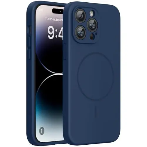 miracase Magnetic for iPhone 14 Pro Max Case, [Soft Anti-Scratch Microfiber Lining], Compatible with MagSafe, Silicone Shockproof Protection Phone Case for iPhone 14 Pro Max,Dark Blue 