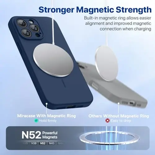 miracase Magnetic for iPhone 14 Pro Max Case, [Soft Anti-Scratch Microfiber Lining], Compatible with MagSafe, Silicone Shockproof Protection Phone Case for iPhone 14 Pro Max,Dark Blue - 4