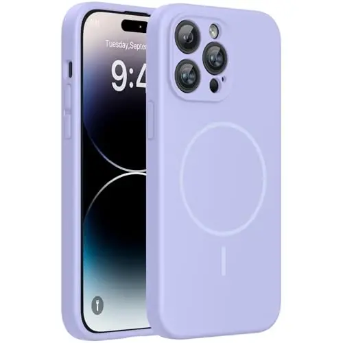 miracase Magnetic for iPhone 14 Pro Max Case, [Soft Anti-Scratch Microfiber Lining], Compatible with MagSafe, Silicone Shockproof Protection Phone Case for iPhone 14 Pro Max,Light Purple 