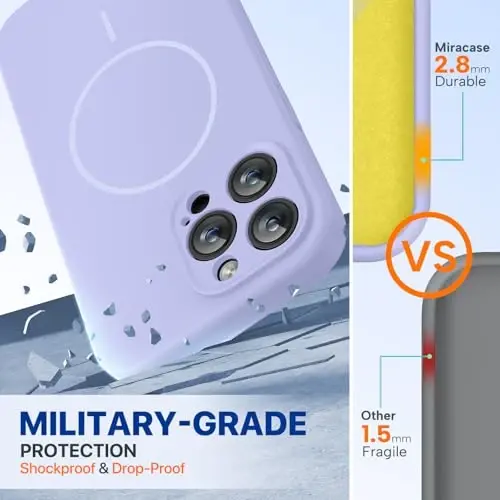 miracase Magnetic for iPhone 14 Pro Max Case, [Soft Anti-Scratch Microfiber Lining], Compatible with MagSafe, Silicone Shockproof Protection Phone Case for iPhone 14 Pro Max,Light Purple - 3