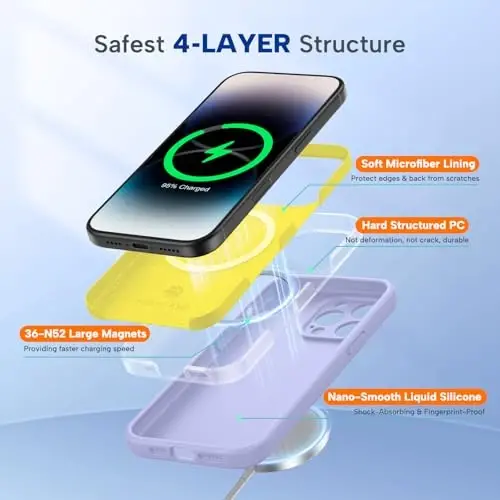 miracase Magnetic for iPhone 14 Pro Max Case, [Soft Anti-Scratch Microfiber Lining], Compatible with MagSafe, Silicone Shockproof Protection Phone Case for iPhone 14 Pro Max,Light Purple - 4