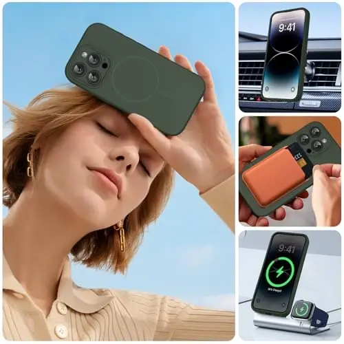 miracase Magnetic for iPhone 14 Pro Max Case, [Soft Anti-Scratch Microfiber Lining], Compatible with MagSafe, Silicone Shockproof Protection Phone Case for iPhone 14 Pro Max,Dark Green - 6