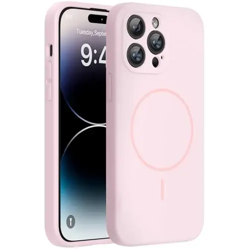 Miracase Magnetic for iPhone 14 Pro Max Case, [Soft Anti-Scratch Microfiber Lining], Compatible with MagSafe, Silicone Shockproof Protection Phone Case for iPhone 14 Pro Max,Sand Pink 