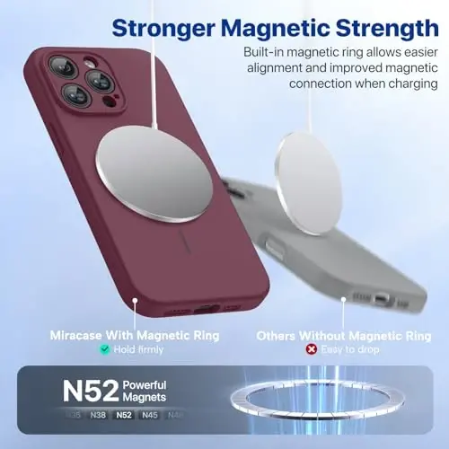 miracase Magnetic for iPhone 14 Pro Max Case, [Soft Anti-Scratch Microfiber Lining], Compatible with MagSafe, Silicone Shockproof Protection Phone Case for iPhone 14 Pro Max,Wine Red - 4
