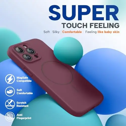 miracase Magnetic for iPhone 14 Pro Max Case, [Soft Anti-Scratch Microfiber Lining], Compatible with MagSafe, Silicone Shockproof Protection Phone Case for iPhone 14 Pro Max,Wine Red - 6