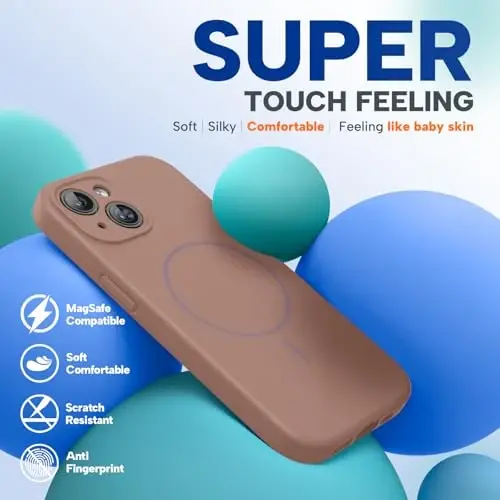 Miracase Magnetic for iPhone 15 Case, [Soft Anti-Scratch Microfiber Lining], Compatible with MagSafe, Liquid Silicone Case Shockproof Drop Protection Phone Case for 15,Chocolate - 5