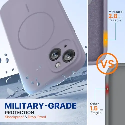 Miracase Magnetic for iPhone 15 Case, [Soft Anti-Scratch Microfiber Lining], Compatible with MagSafe, Liquid Silicone Case Shockproof Drop Protection Phone Case for 15,Lavender Gray - 2