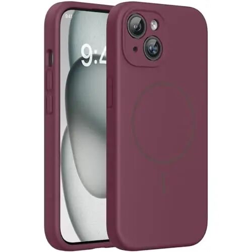 Miracase Magnetic for iPhone 15 Case, [Soft Anti-Scratch Microfiber Lining], Compatible with MagSafe, Liquid Silicone Case Shockproof Drop Protection Phone Case for 15,Wine Red - MIRACASE
