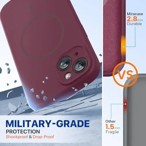 miracase Magnetic for iPhone 15 Case, [Soft Anti-Scratch Microfiber Lining], Compatible with MagSafe, Liquid Silicone Case Shockproof Drop Protection Phone Case for 15,Wine Red - 2