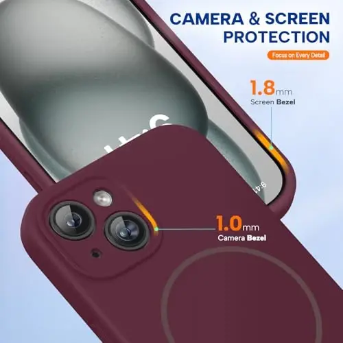 miracase Magnetic for iPhone 15 Case, [Soft Anti-Scratch Microfiber Lining], Compatible with MagSafe, Liquid Silicone Case Shockproof Drop Protection Phone Case for 15,Wine Red - 4