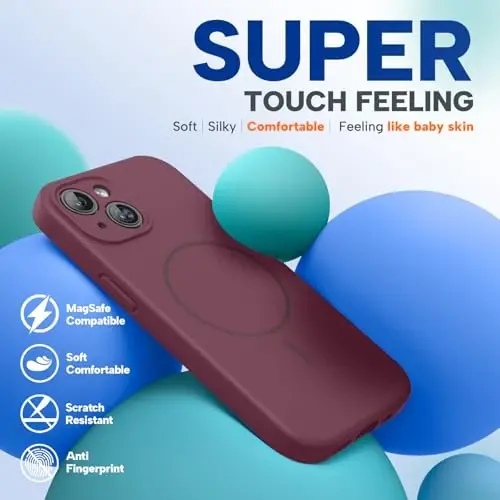 miracase Magnetic for iPhone 15 Case, [Soft Anti-Scratch Microfiber Lining], Compatible with MagSafe, Liquid Silicone Case Shockproof Drop Protection Phone Case for 15,Wine Red - 6