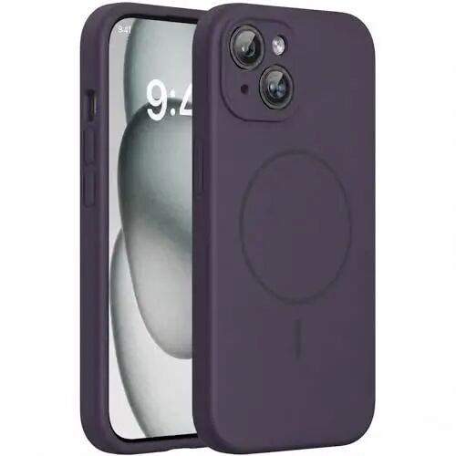 Miracase Manyetik iPhone 15 Kılıfı, [Yumuşak Çizilmez Mikrofiber Astar], MagSafe ile Uyumlu, Sıvı Silikon Kılıf Darbeye Dayanıklı Düşme Korumalı Telefon Kılıfı, Koyu Mor - MIRACASE