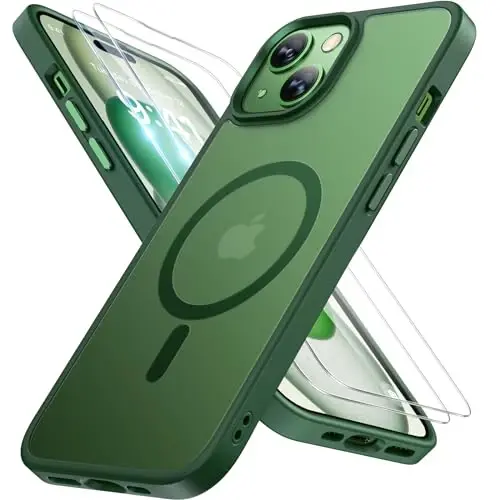 Miracase Magnetic for iPhone 15 Plus Case 6.7 inch (Compatible with MagSafe)（with 2X Screen Protectors） Military-Grade Protection, Anti-Fingerprint Translucent Matte Phone Cover, Dark Green - 1