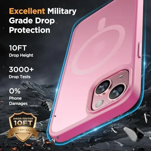 Miracase Magnetic for iPhone 15 Plus Case 6.7 inch (Compatible with MagSafe)（with 2X Screen Protectors） Military-Grade Protection, Anti-Fingerprint Translucent Matte Phone Cover, Mes Pink - 5