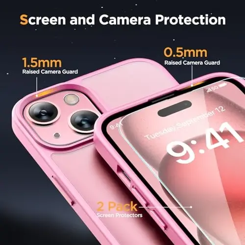 Miracase Magnetic for iPhone 15 Plus Case 6.7 inch (Compatible with MagSafe)（with 2X Screen Protectors） Military-Grade Protection, Anti-Fingerprint Translucent Matte Phone Cover, Mes Pink - 6