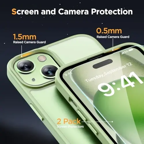 Miracase Magnetic for iPhone 15 Plus Case 6.7 inch (Compatible with MagSafe)（with 2X Screen Protectors） Military-Grade Protection, Anti-Fingerprint Translucent Matte Phone Cover, Light Green - 6