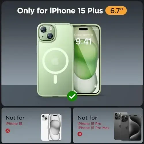 Miracase Magnetic for iPhone 15 Plus Case 6.7 inch (Compatible with MagSafe)（with 2X Screen Protectors） Military-Grade Protection, Anti-Fingerprint Translucent Matte Phone Cover, Light Green - 2