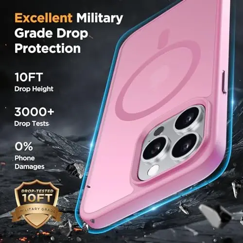 Miracase Magnetic for iPhone 15 Pro Case 6.1 inch (Compatible with MagSafe)（with 2X Screen Protectors）Military-Grade Protection, Anti-Fingerprint Translucent Matte Phone Cover, Mes Pink - 5
