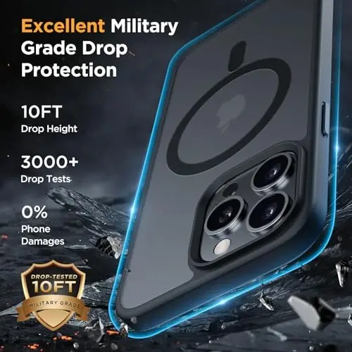 Miracase Magnetic for iPhone 15 Pro Case 6.1 inch (Compatible with MagSafe)（with 2X Screen Protectors）Military-Grade Protection, Anti-Fingerprint Translucent Matte Phone Cover, Black - 5