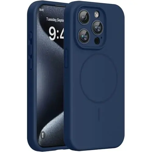Miracase Manyetik iPhone 15 Pro Kılıfı, [Yumuşak Çizilmez Mikrofiber Astar], MagSafe ile Uyumlu, Sıvı Silikon Darbeye Dayanıklı Düşme Korumalı Telefon Kılıfı, 15 Pro için, Koyu Mavi 