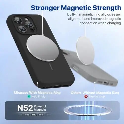 Miracase Manyetik iPhone 15 Pro Kılıfı, [Yumuşak Çizilmez Mikrofiber Astar], MagSafe Uyumlu, Sıvı Silikon Darbeye Dayanıklı Düşme Korumalı Telefon Kılıfı, 15 Pro için, Siyah - 4