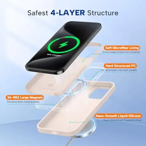 miracase Magnetic for iPhone 15 Pro Max Case, [Soft Anti-Scratch Microfiber Lining], Compatible with MagSafe, Liquid Silicone Case Shockproof Drop Protection Phone Case for 15 ProMax, Sand - 3