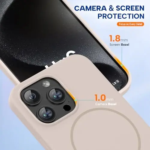 miracase Magnetic for iPhone 15 Pro Max Case, [Soft Anti-Scratch Microfiber Lining], Compatible with MagSafe, Liquid Silicone Case Shockproof Drop Protection Phone Case for 15 ProMax, Sand - 4